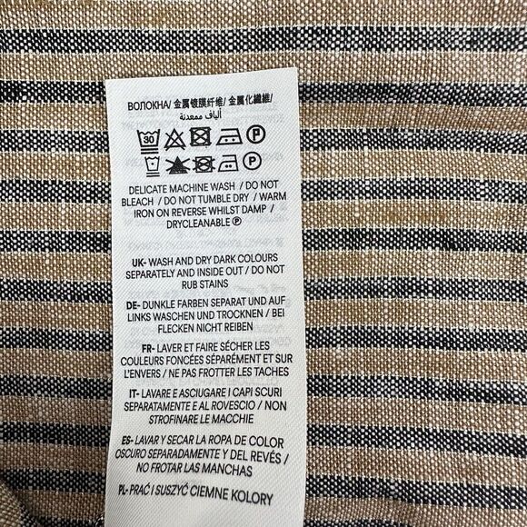 Boden Linen Shirred Waist Trousers Wide Leg Women 6R Camel Black Stripe Pull On - Picture 11 of 16